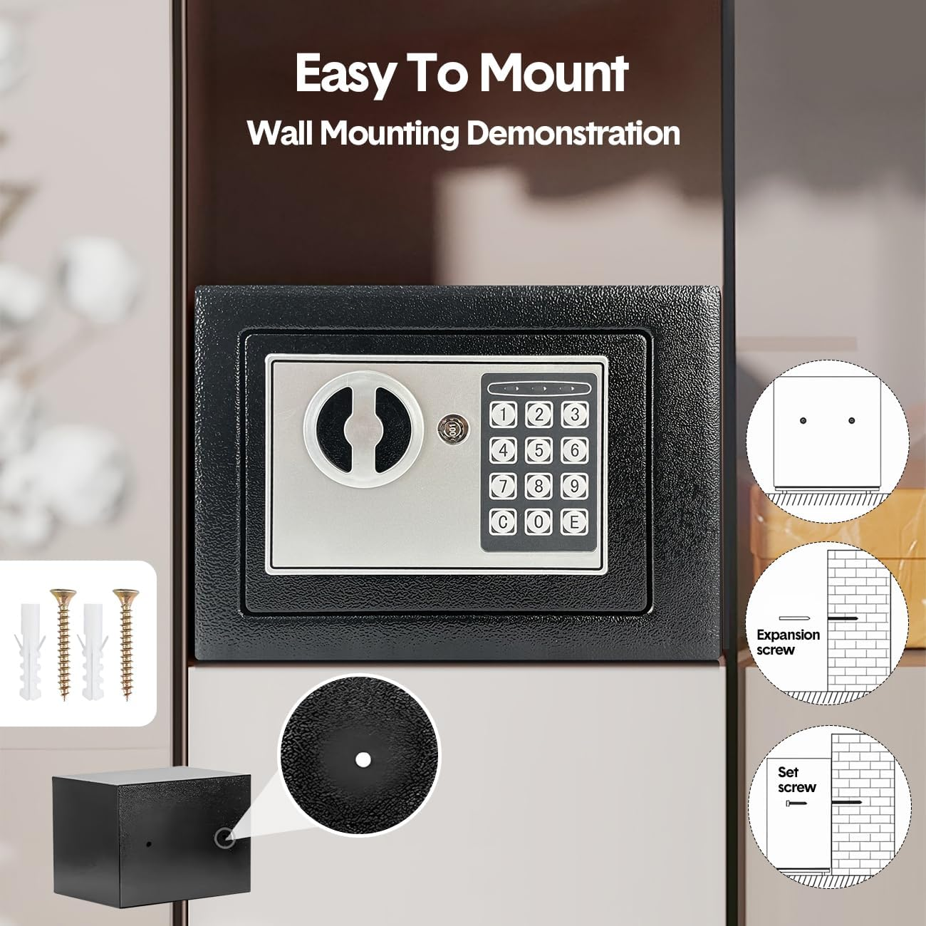 Aumerage Digital Safe Box Security Cabinet, Electronic Safe with Digital Keypad & 2 Emergency Keys, Home Office Hotel Money Cash Lock Deposit Password Safe Box (6.4L, Black) image number 6