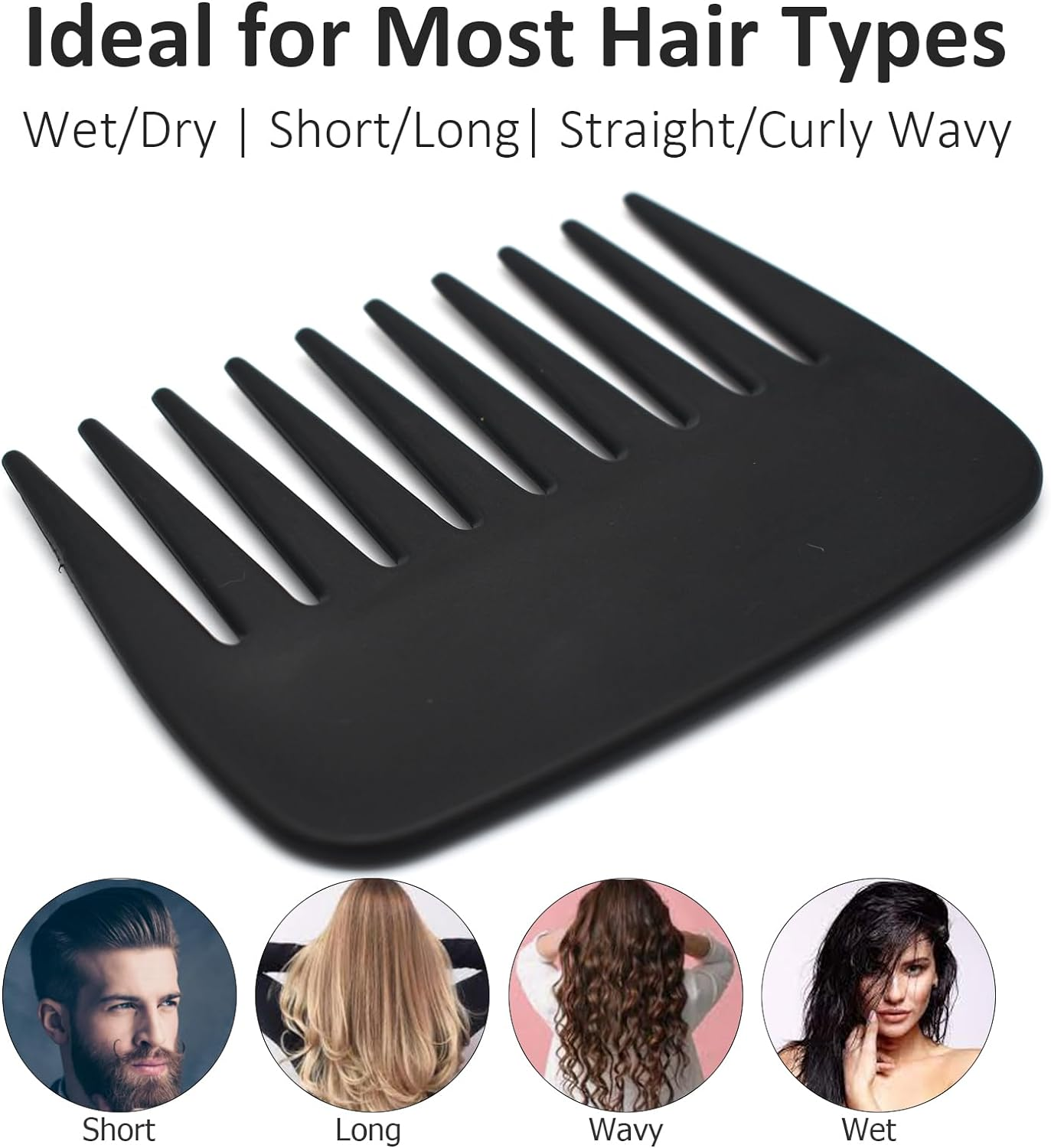 Professional Streaker Anti-Static Wide Tooth Detangling Comb - Compact Palm-Sized No Handle Afro Comb for Men Women Curly Wavy Hair - Wig Styling for Salon Barber Home Office Travel Purse image number 3