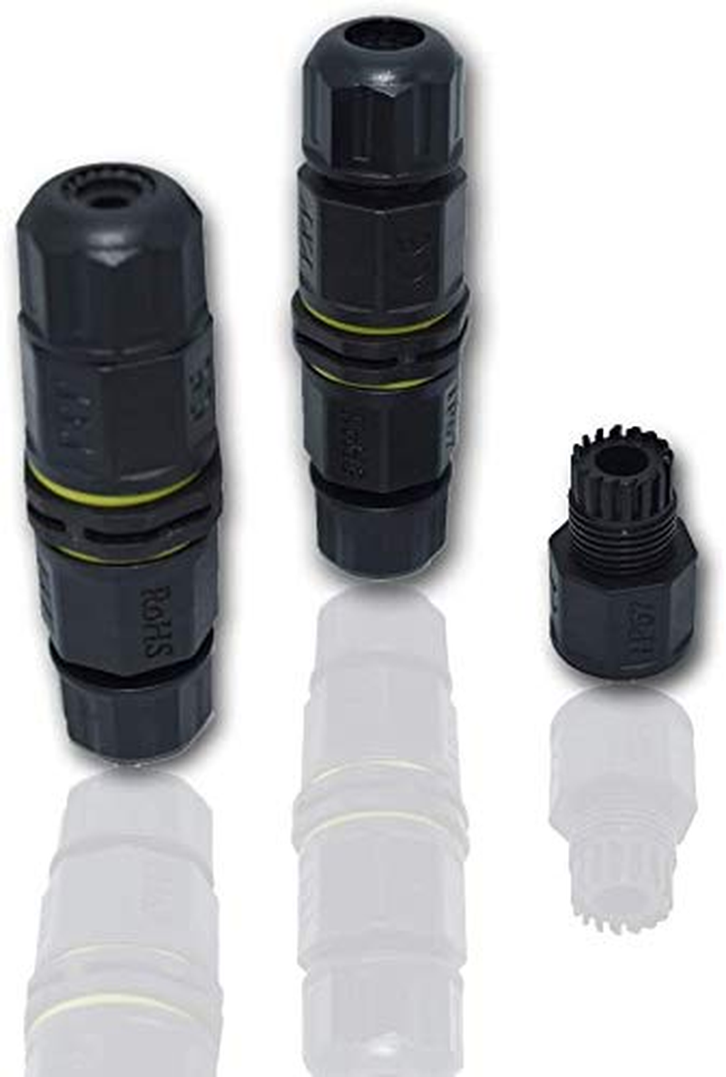 Youngpower Waterproof Junction Box Connector Outdoor Straight 2Pole /Way 2 Pin/3 Pin/4 Pin IP68 External Junction Box Cable Connector Sleeve &empty;4.5-9.5Mm Black (2Pack of 2-Pin)