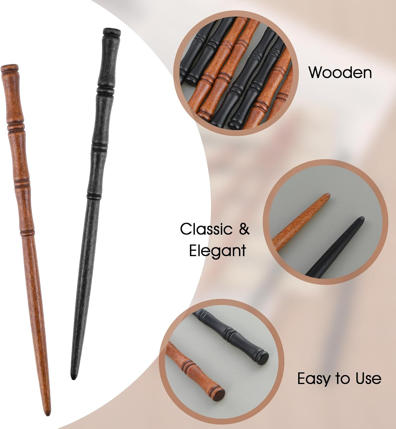 Gjinxi Retro Wooden Hair Sticks Pack of 8 Hair Pins Handmade Bamboo Shape Chinese Women'S Hair Sticks Wooden Hair Pin Bamboo Knot Hair Accessories Hair Clips for Women (2 Colours) image number 3