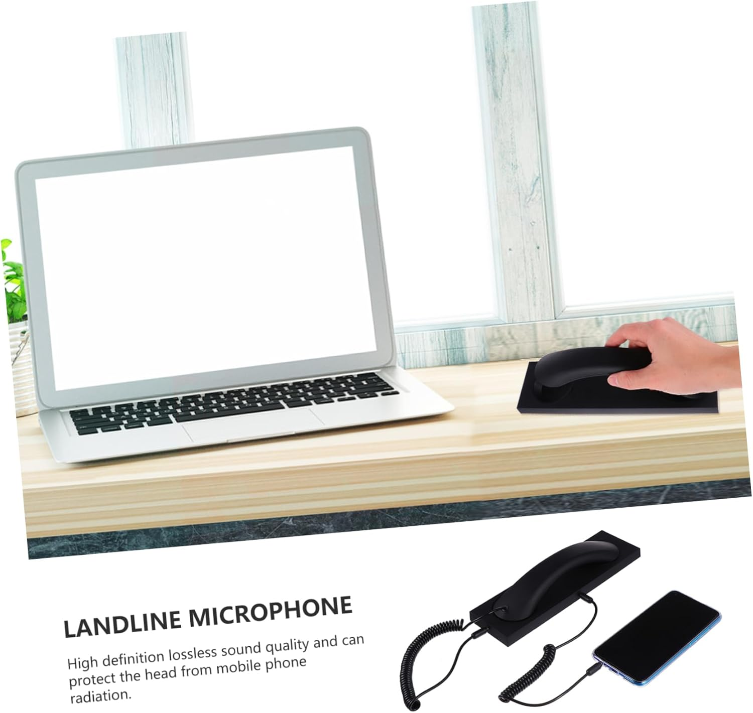 Jojofuny Vintage Telephone Handset Mobile Phone Handset Retro Style Matte Black Corded Receiver with Noise Reduction for Home Office Use Compatible with Smartphones and Tablets image number 1