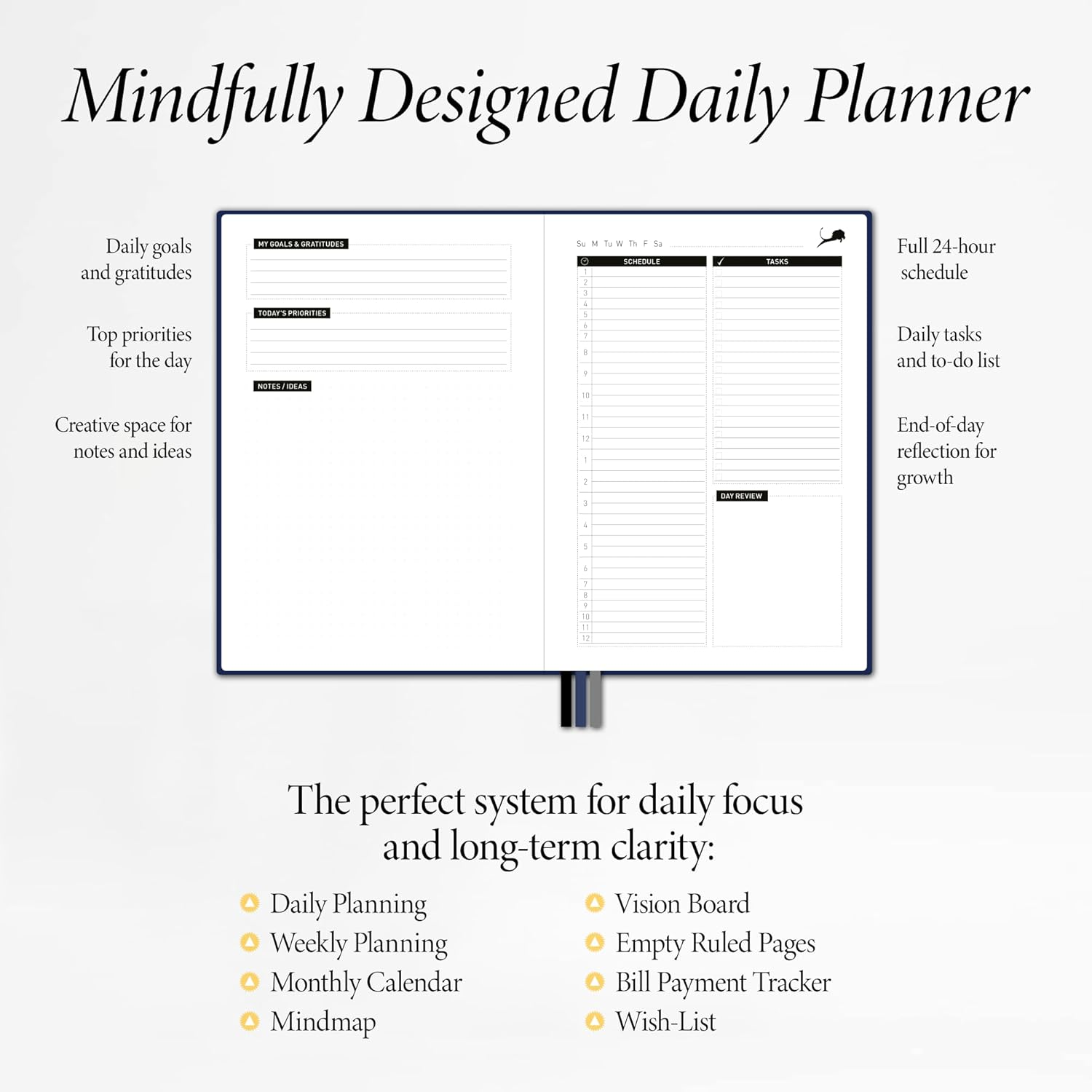 Daily Planner, Calendar and Gratitude Journal to Increase Productivity, Time Management & Happiness - Hardcover, Undated 24-Hour Schedule a Day Life Planner - 6 Months - Guaranteed - Black image number 7