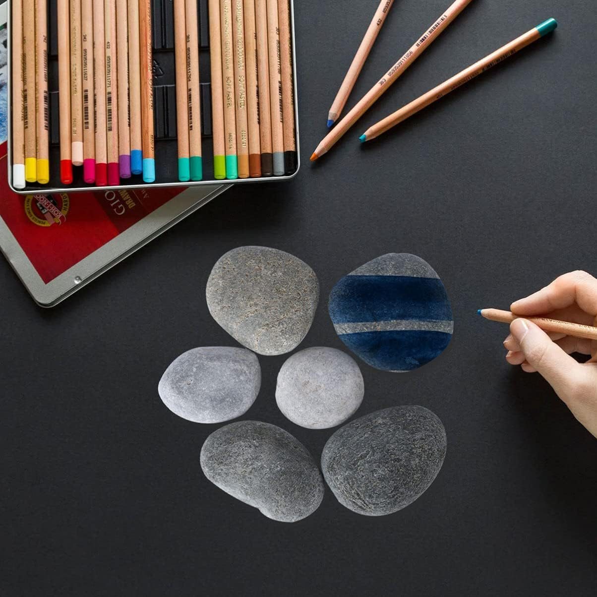 JOINPAYA 6Pcs Painted Stone Pebbles Painting Stones Rock Garden Pebble Painting Kit Large image number 3