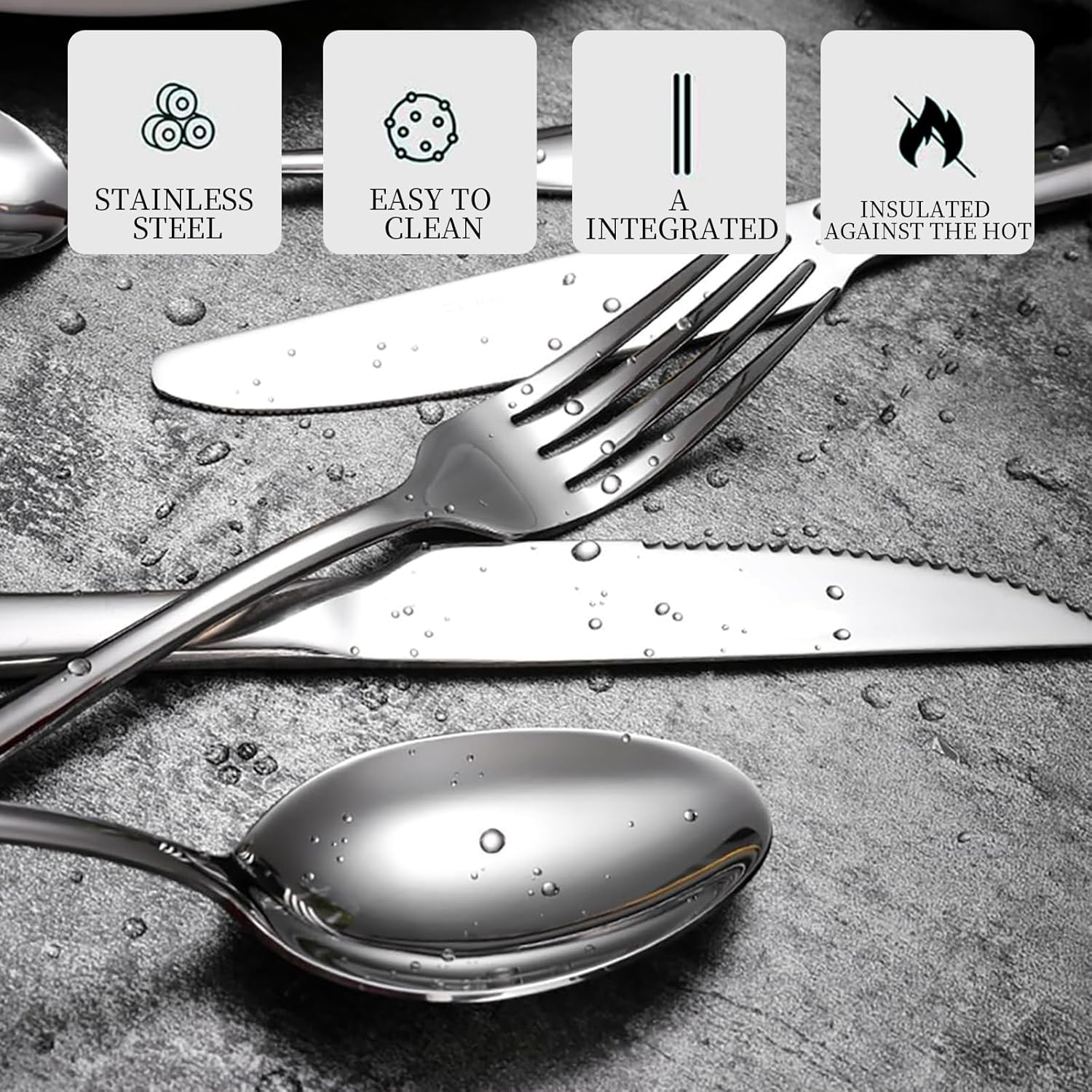 48 Pcs Silverware Cutlery Set Food-Grade Stainless Steel Flatware Set Mirror Polished Steak Cutlery Set for Kitchen Restaurant Office Tableware Includes Spoons Forks Knives Dishwasher Safe (Silvery) image number 6