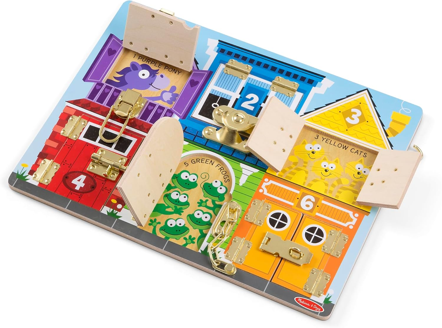 Melissa & Doug Deluxe Latches Wooden Activity Board &ndash; 6 Doors with Locks & Latches &ndash; Ages 3+