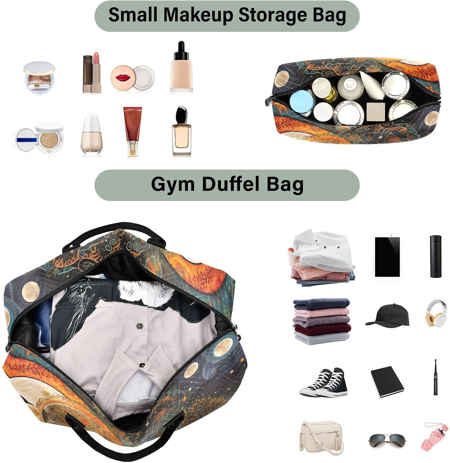 XYMZR Large Travel Duffel Bag, Sun Moon Dreamcatcher Sports Tote Gym Bag, Shoulder Weekender Overnight Bag for Women Men, Carry on Luggage with Toiletry Bags, Multi-Colored, Multi-Colored image number 1