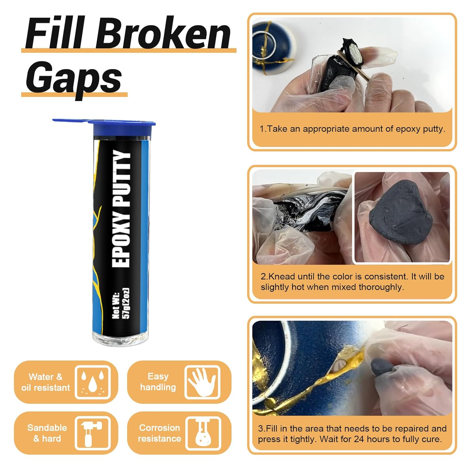 Kintsugi Repair Kit with Practice Cup, Japanese Gold Repair Kit, for Ceramics and Porcelain Restore, Beginner Fix Broken Pottery Set, Handmade Gifts image number 3