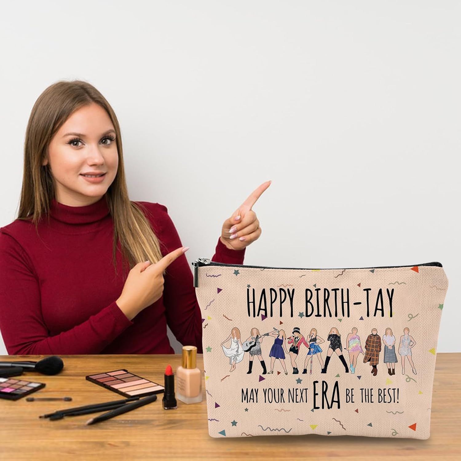 DDPOND Music Lover Makeup Bag Gift &ndash; Aesthetic Travel Cosmetic Bag for Girls & Women, Zipper Pouch for Concerts, Birthdays, Graduation, Toiletry Organizer for Fans, Sisters, Daughters (Light Pink)