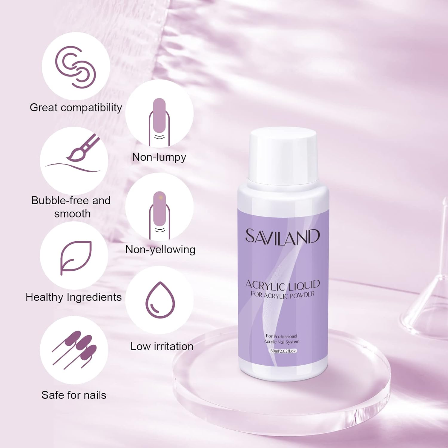Saviland 2 Oz Acrylic Liquid for Acrylic Powder System Professional Acrylic Nail Supply Low Smell Non-Yellowing Acrylic Nail Liquid for DIY Nail Art image number 4