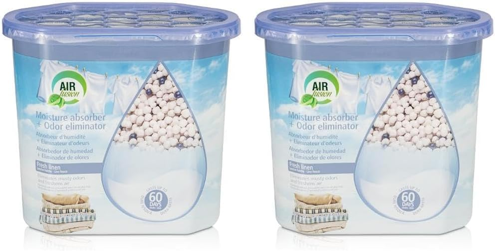 Air Fusion Moisture Absorber & Odour Eliminator &ndash; Fresh Linen Scent &ndash; Long-Lasting Dampness and Odour Control for a Fresher, More Welcoming Home (Pack of 2)