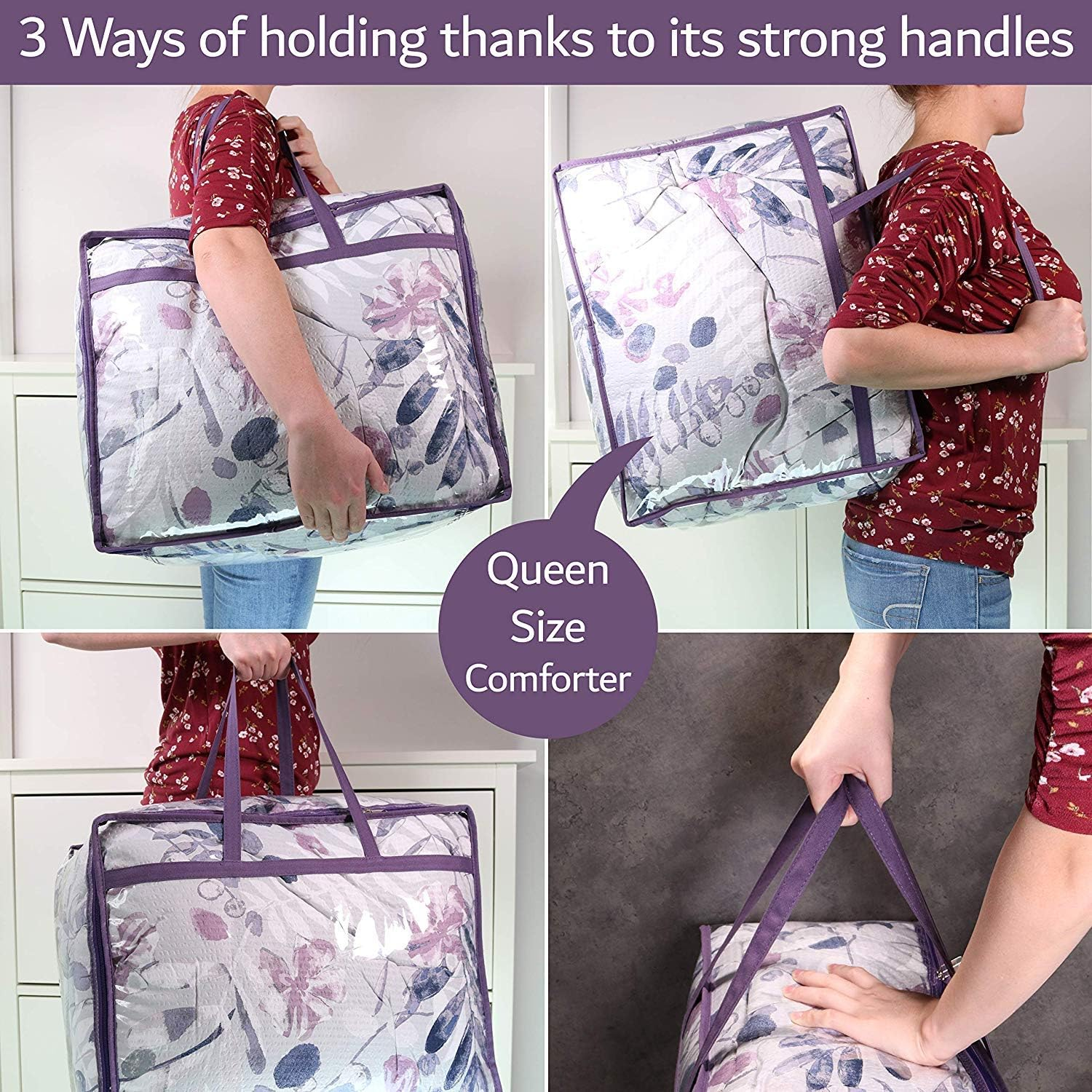 Clear Zippered Storage Bags (3-Pack) Closet Organizer Vinyl Bag for Bedding, Linen, Blankets, Duvet Covers, Comforters, Clothes & Toys | Multi Purpose & Space Saver PVC Organizers image number 5