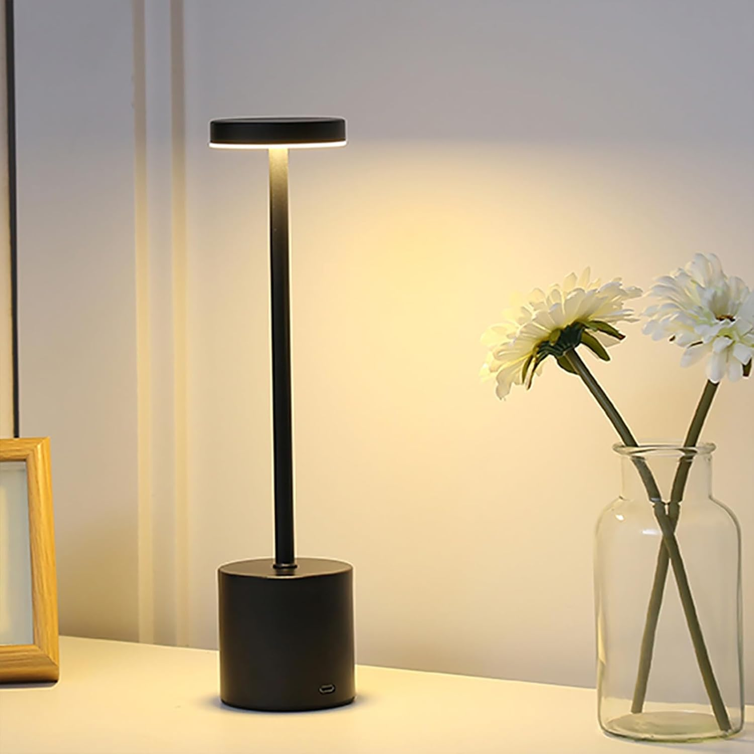 Shenzhi Tech LED Table Lamp, USB Rechargeable, Touch Control, 3-Colour Dimmable Night Light (Black) image number 2