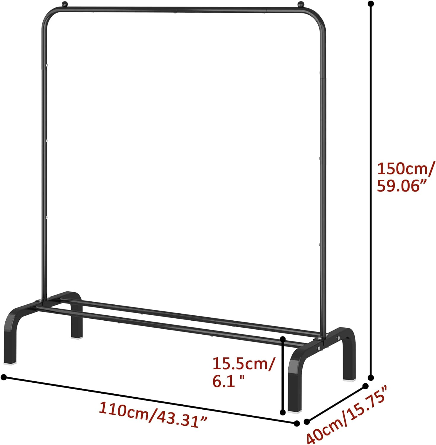 Clothes Rack Metal Clothing Rack with Bottom Shelf Garment Rack for Hanging Clothes Shirts Jeans and Coats Black image number 5