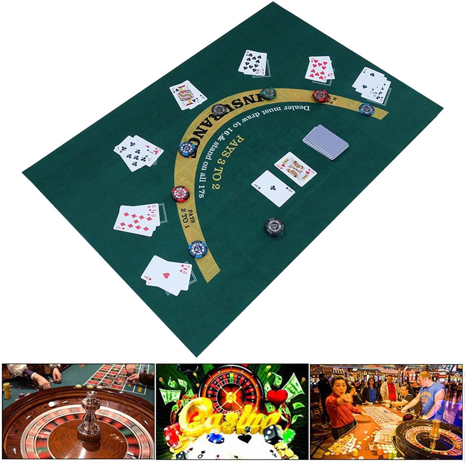 Double-Sided Poker Mat, Craps Table & Blackjack Felt, Roll-Up Roulette Tabletop Mat for Coffee Table Craps & Blackjack (23.62 X 35.43 In) image number 6