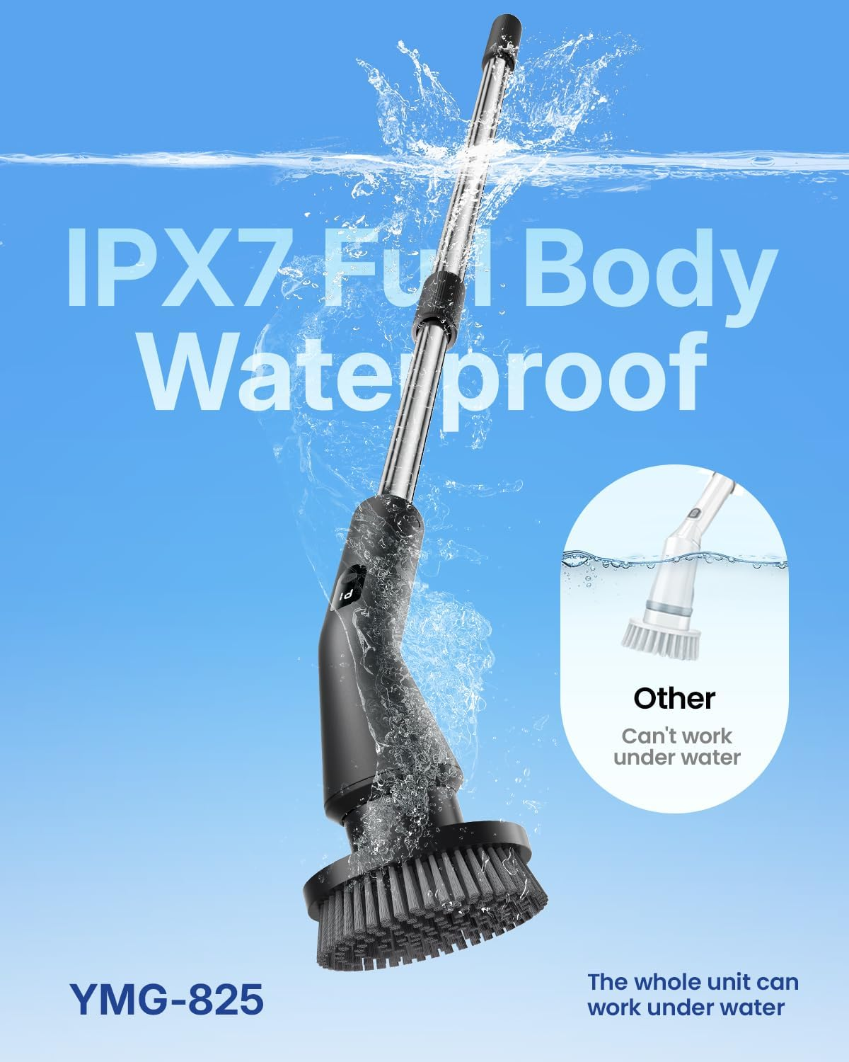 Leebein Electric Spin Scrubber, Upgraded Cordless Cleaning Brush Bathroom Scrubber, IPX7 Waterproof Shower Scrubber with 7 Brush Heads, Extendable Long Handle and 2 Speeds Scrubber for Bathtub Floor image number 3