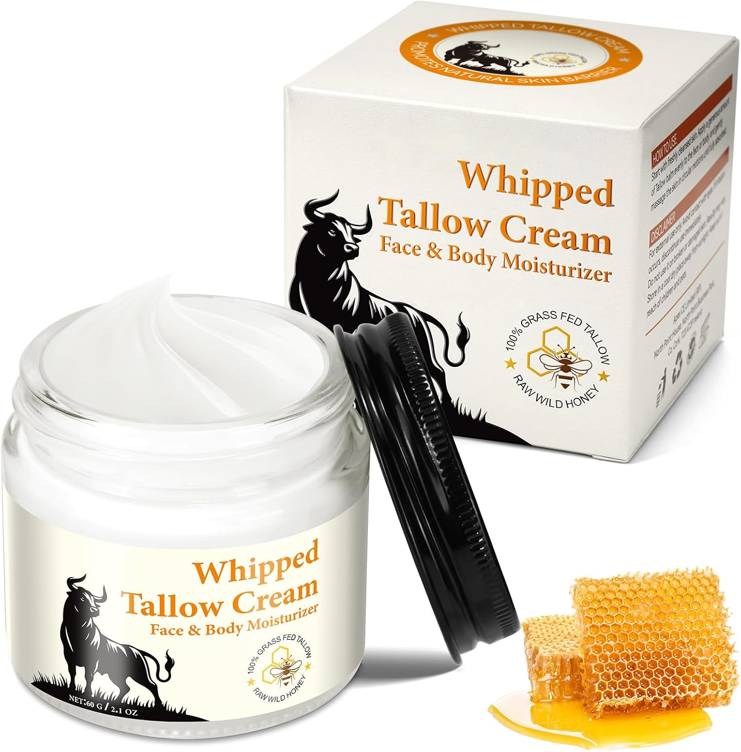 Beef Tallow for Skin, Whipped Tallow & Honey Balm, Organic Tallow Face Moisturizer, Natural Grass-Fed Beef Tallow Cream with Raw Honey for Deep Hydration & Sensitive Skin Care, Suitable for All Skin Types (2.1Oz) image number 2