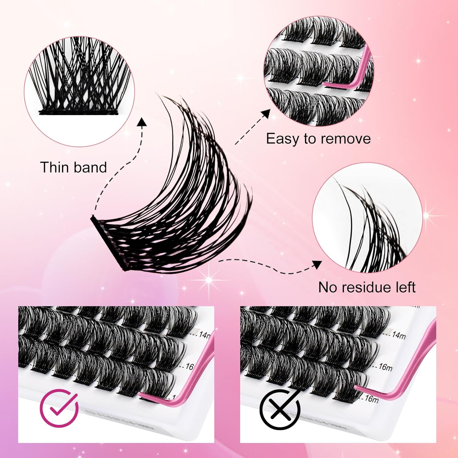 Lash Clusters DIY Eyelash Extensions Clusters Lashes D Curl 0.07 Natural Individual Lash Extensions Mixed Tray False Eyelashes Soft & Strong Thin Band DIY at Home (F32-07-D, 8-16Mm) image number 2