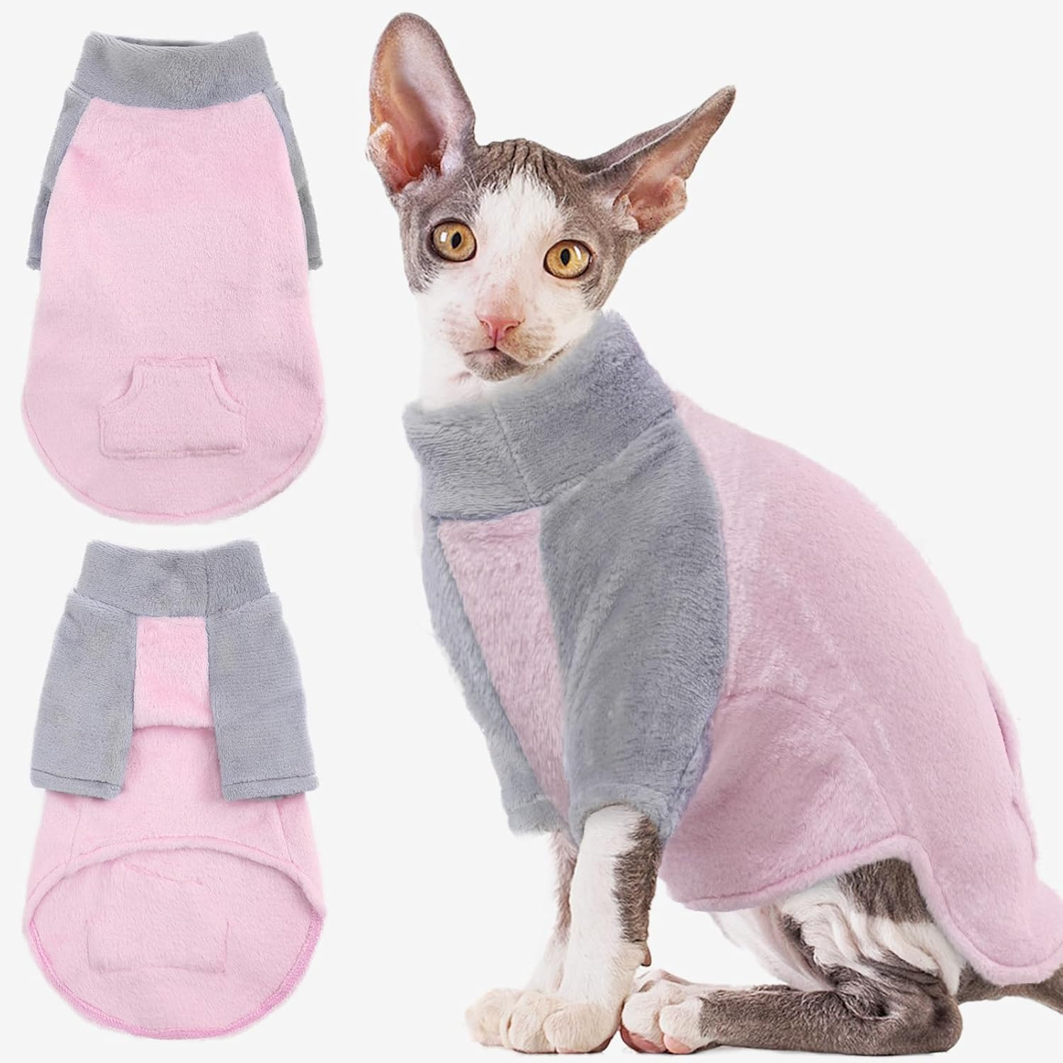 Cat Sweater, Cat Pullover Fleece Small Cat Sweater Sphynx Hairless Cat Clothes Kittens Winter Clothes Cat Apparel Cat Warm Vest Cat Pajamas Clothes(Pink, S)