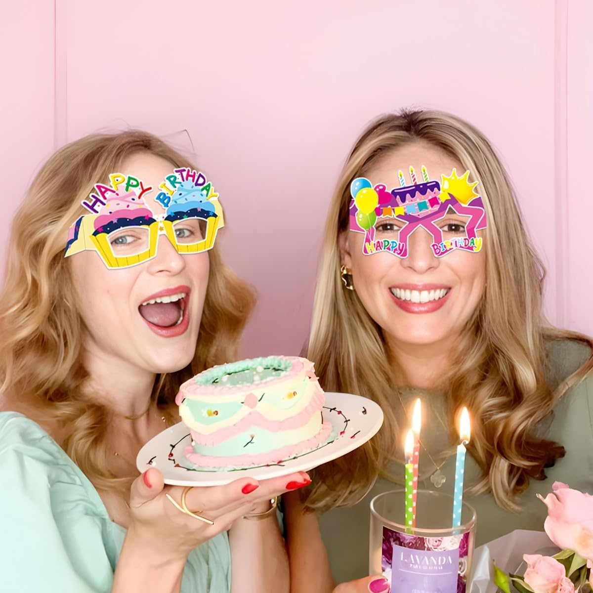 Shalve Happy Birthday Party Glasses 8Pcs Frames Photo Booth Props Kit Colorful Party Supply Decorations Memorable Photos Celebrations Accessories Costume image number 5