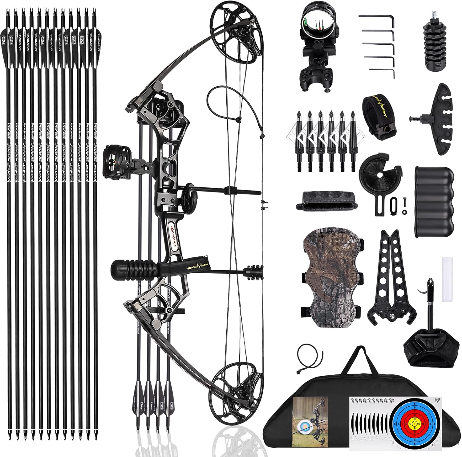 PANDARUS Archery Ready to Hunt Compound Bow Package for Adults and Teens,25"-31" Draw Length,0-70 Lbs Draw Weight Adjustable,Up to 320 Fps,Made in Usa,Lightweight Design New Bow