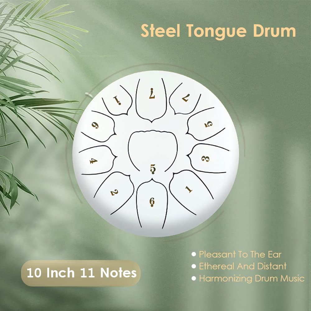 10 Inch Steel Tongue Drum 11 Notes Handpan Drum with Drum Mallet Finger Picks Percussion for Meditation Yoga