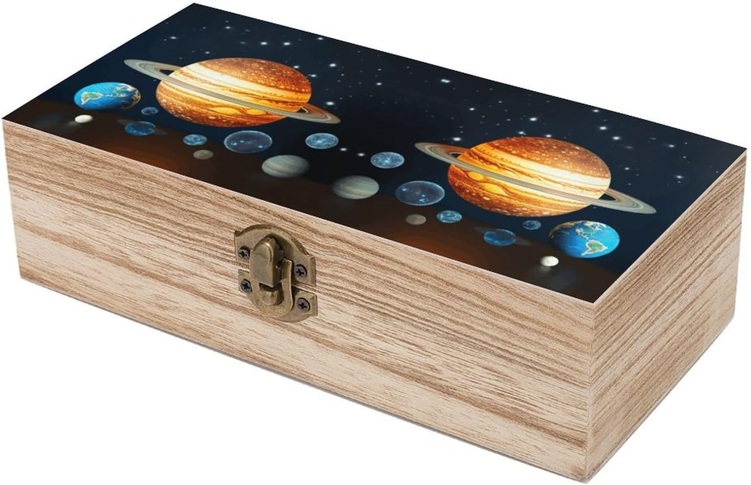 Solar System Planet Wooden Box Wood Wedding Keepsake Boxes with Lids Small Decorative Boxes Lightweight Wooden Memory Storage Box for Crafts Keepsakes Jewelry Photo Letter Storage image number 1