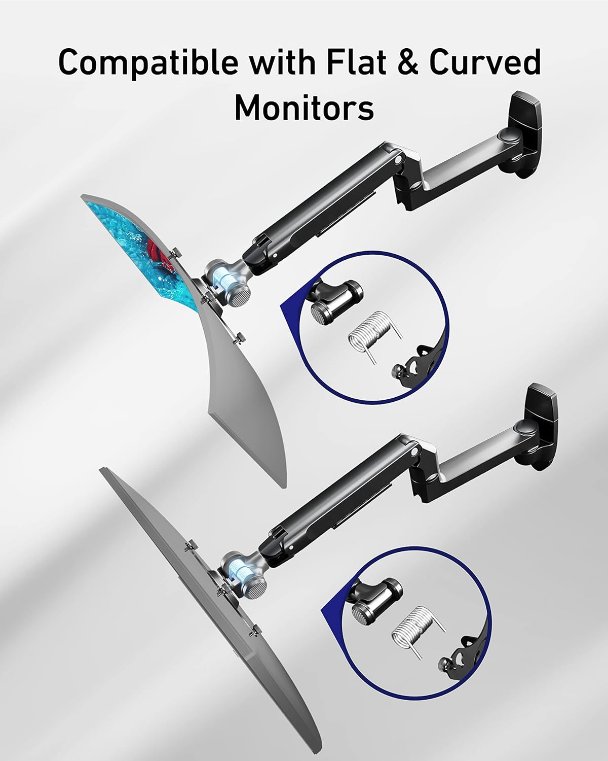 Ergounion Single Monitor Wall Mount for Flat or Curved Screens up to 38" within 25 Lbs, Full Motion Adjustable Monitor Arm with Cable Management, VESA 75X75/100X100Mm, Black image number 5
