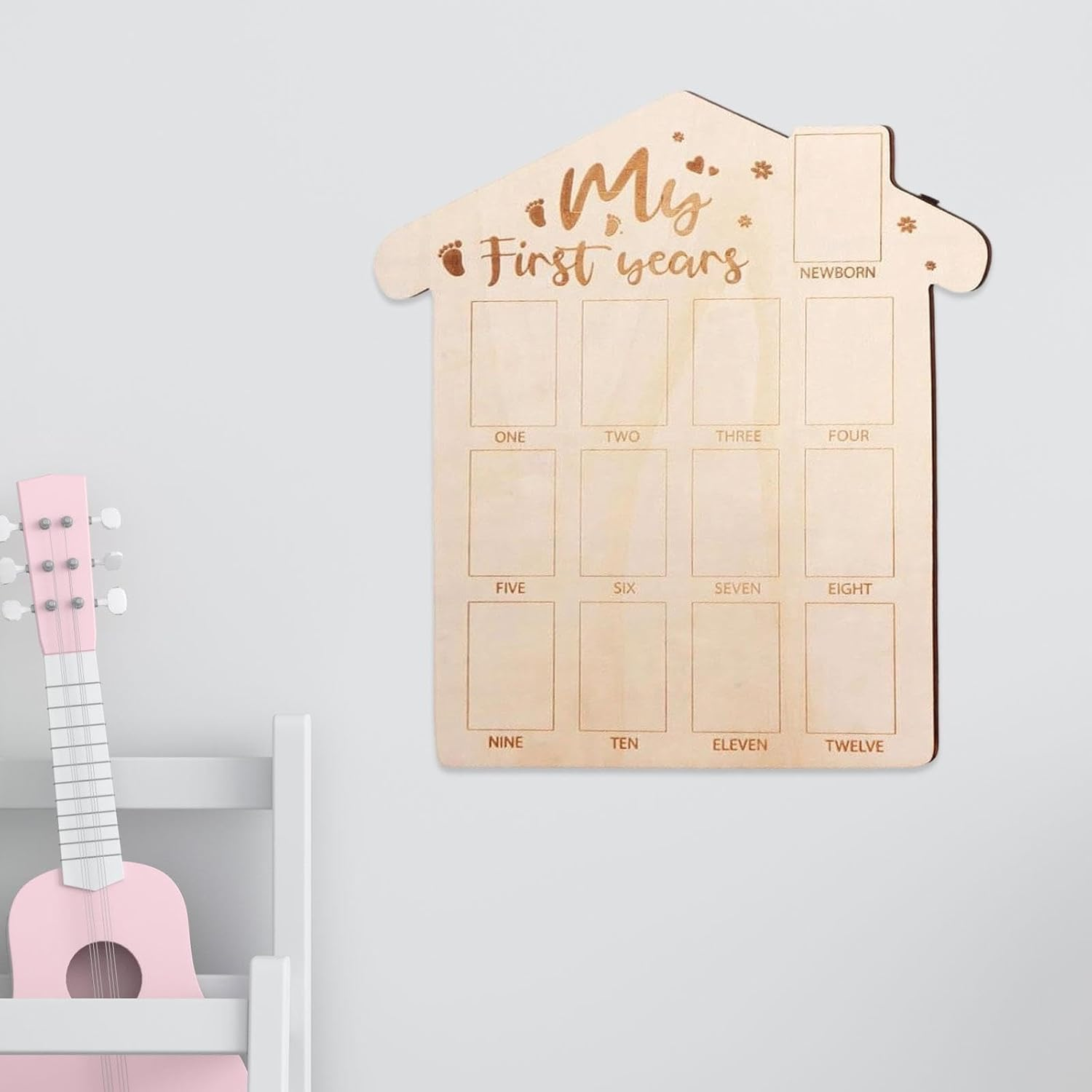 Oshhni Baby First Year Picture Frame Baby Childhood Keepsake Board Hanging Wooden Picture Board for Home Walls Reception Mantelpiece image number 3