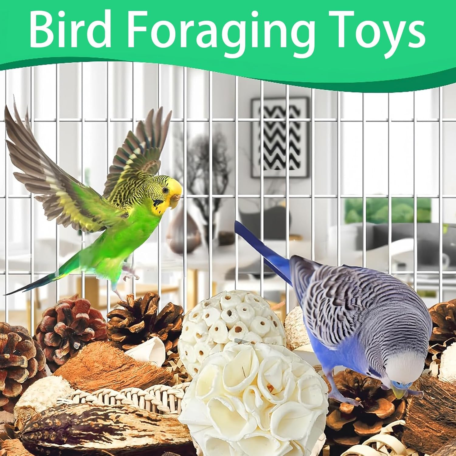 Bird Foraging Shredding Toys Box, Birds Natural Interactive Chew and Forage Toy for Parakeets, Parrot, Cockatiels, Conures, Lovebirds image number 1