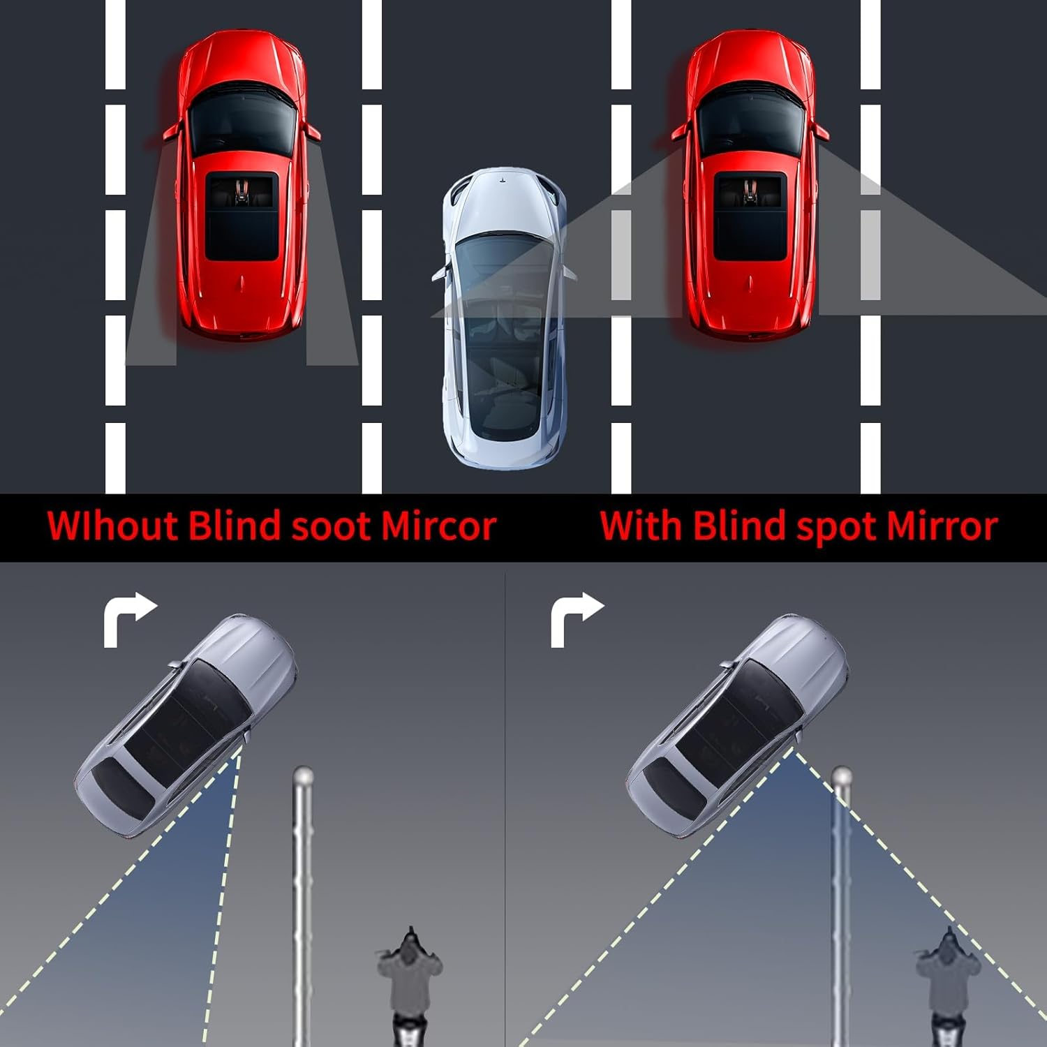 2 Sets Heart Shaped Blind Spot Mirror - Cute Car Accessories, HD Convex Rearview Mirror Set, Universal Stick-On Side Mirror for Cars, Suvs, Trucks, Frameless Design with Wide Angle for Enhanced Safety