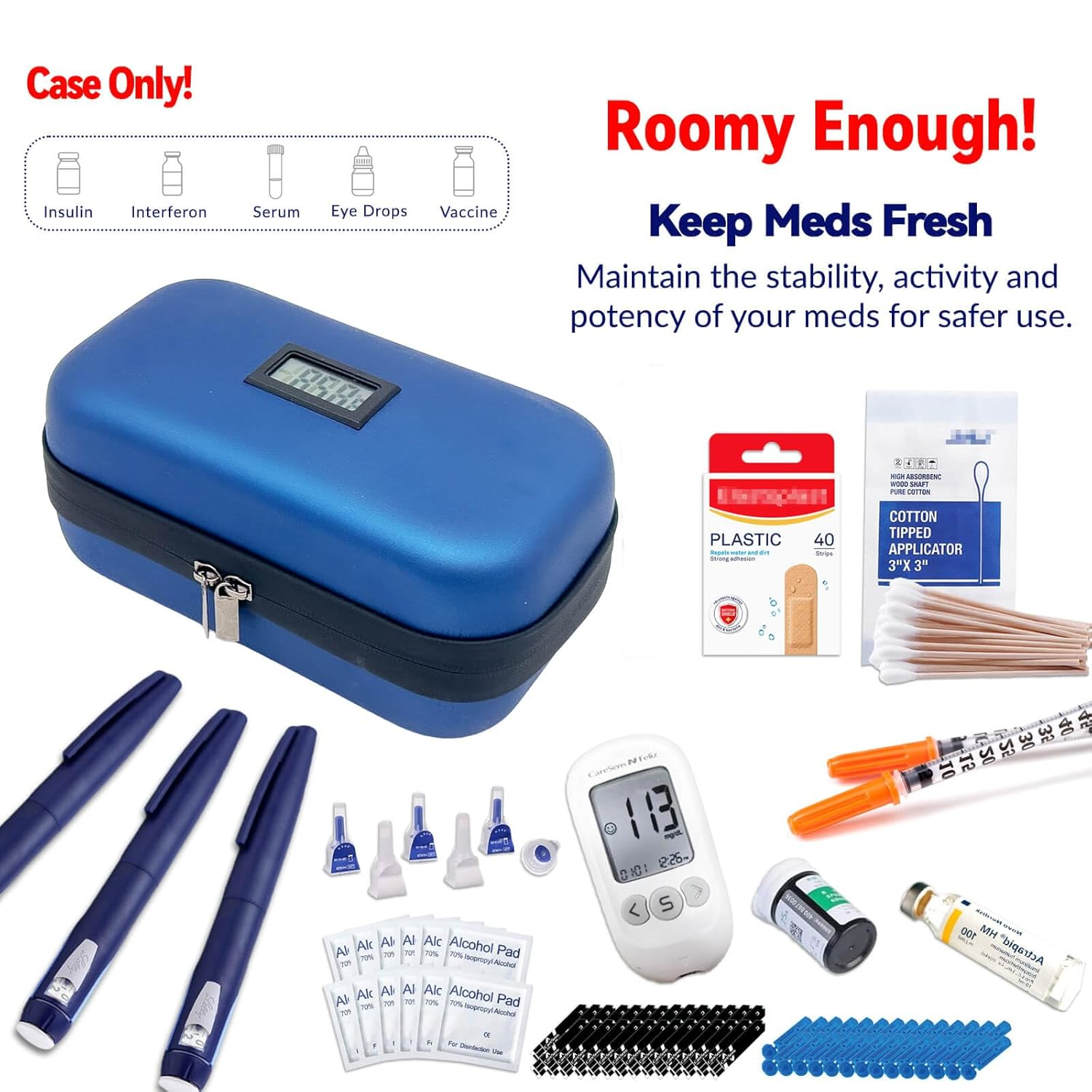 Insulin Cooler Travel Case with Celsius Temperature Display, Diabetic Medication Insulated Cool Organizer Carrying Bag with 2 Ice Bag for Insulin Pen and Other Dicbetic Supplies for Trip and Daily