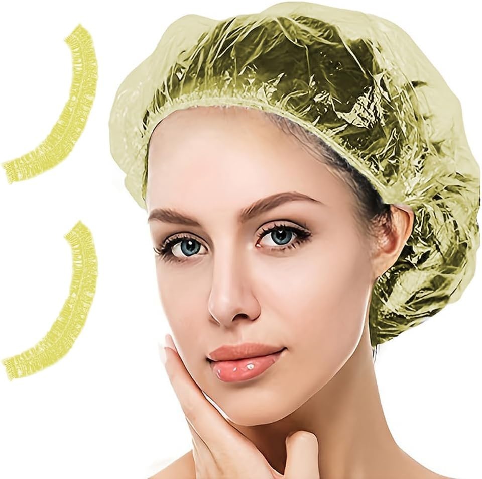 Shower Cap Disposable, Clear Plastic Bath Caps for Women Men Kids Girls, Multi-Purpose Thick Waterproof Bath Caps Hair Treatment, Spa,Home Use,Portable Travel (Pink-40Pcs)