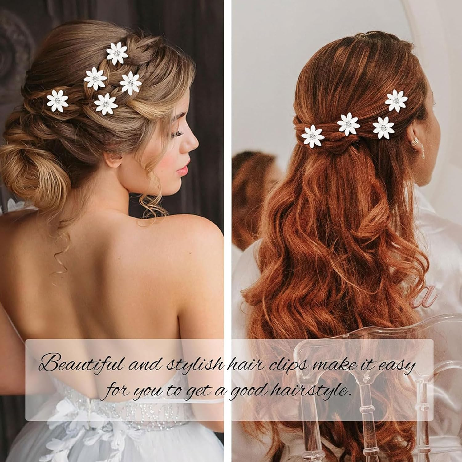 Mezrkuwr Pack of 10 White Mini Flowers Hair Clips with Rhinestones, Eight Leaf Flower Hairpins, Decorative Hair Clips, Wedding Hair Clips, Flower Hair Accessories image number 5