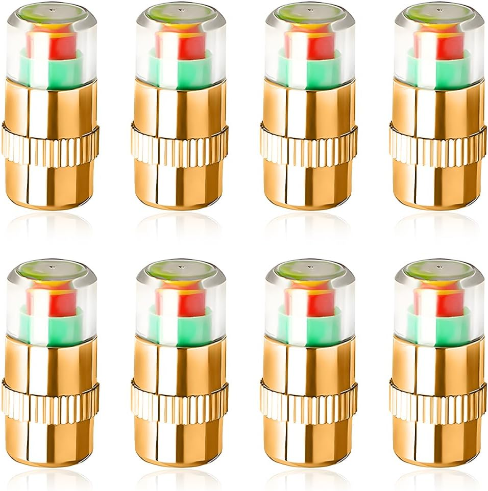 8PCS Tire Pressure Monitor Valve Stem Caps, 2.4 Bar 36PSI Pressure Monitor Stem Covers with 3-Color Eye Alert, Easy to Read Sensor Indicator Tire Valve Cap for Most Car Truck SUV (Silver)