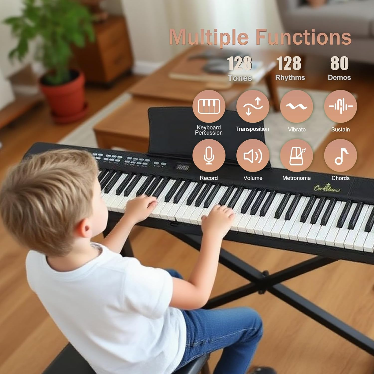 88-Key Portable Folding Electronic Keyboard, Digital Piano,Foldable Piano, 128 Timbres, 128 Rhythms, 80 Demo Songs, 64 Polyphonic, 22Mm Wide Keys, Australian Plug. (Black)