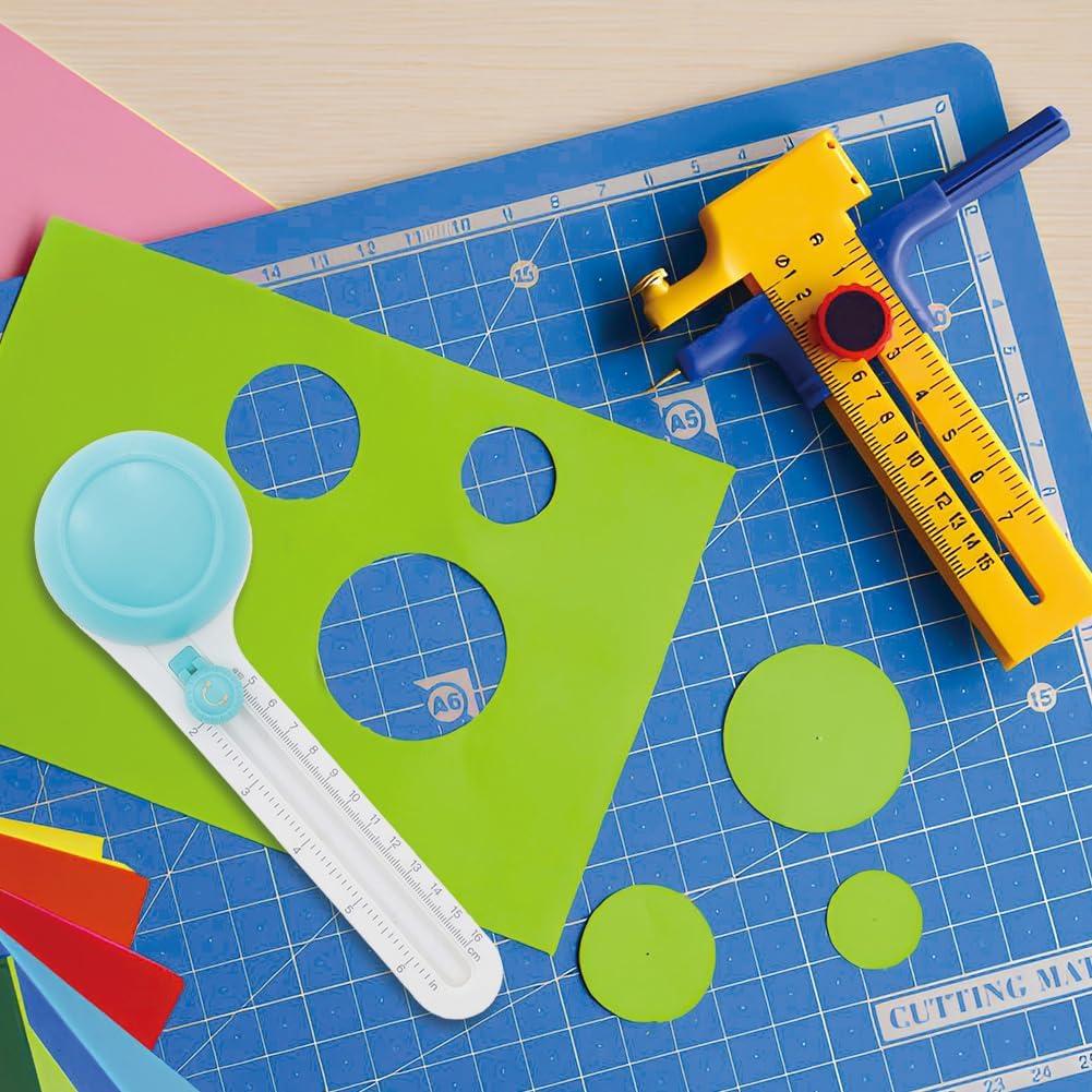 Paper Cutter, Circle Trimmer Portable round Cutting Adjustable Scrapbooking Tool for Greeting Card Crafts Rotary Craft Supplies Knife Cards Cutters Cut with 3 Replaceable Blades