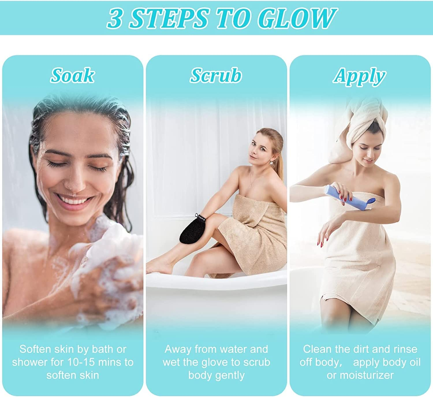 1Pcs Exfoliating Mitt,Exfoliating Gloves，Body and Face Scrub, Remove Dead Skins and Impurities,Viscose Silk Material Exfoliating Glove for for Bath, Smoother and Healthier Skin (BLACK) image number 4