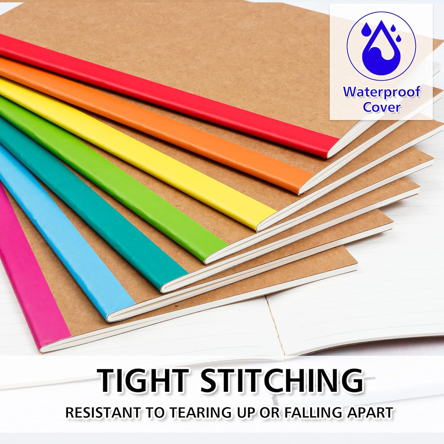 Feela 8 Pack Composition Notebooks Bulk, Kraft Cover Lined Blank College Ruled Composition Travel Journals with Rainbow Spines for Women Students Business, 60 Pages, 8.3&rdquo;X 5.5&rdquo;, A5, 8 Colors image number 2