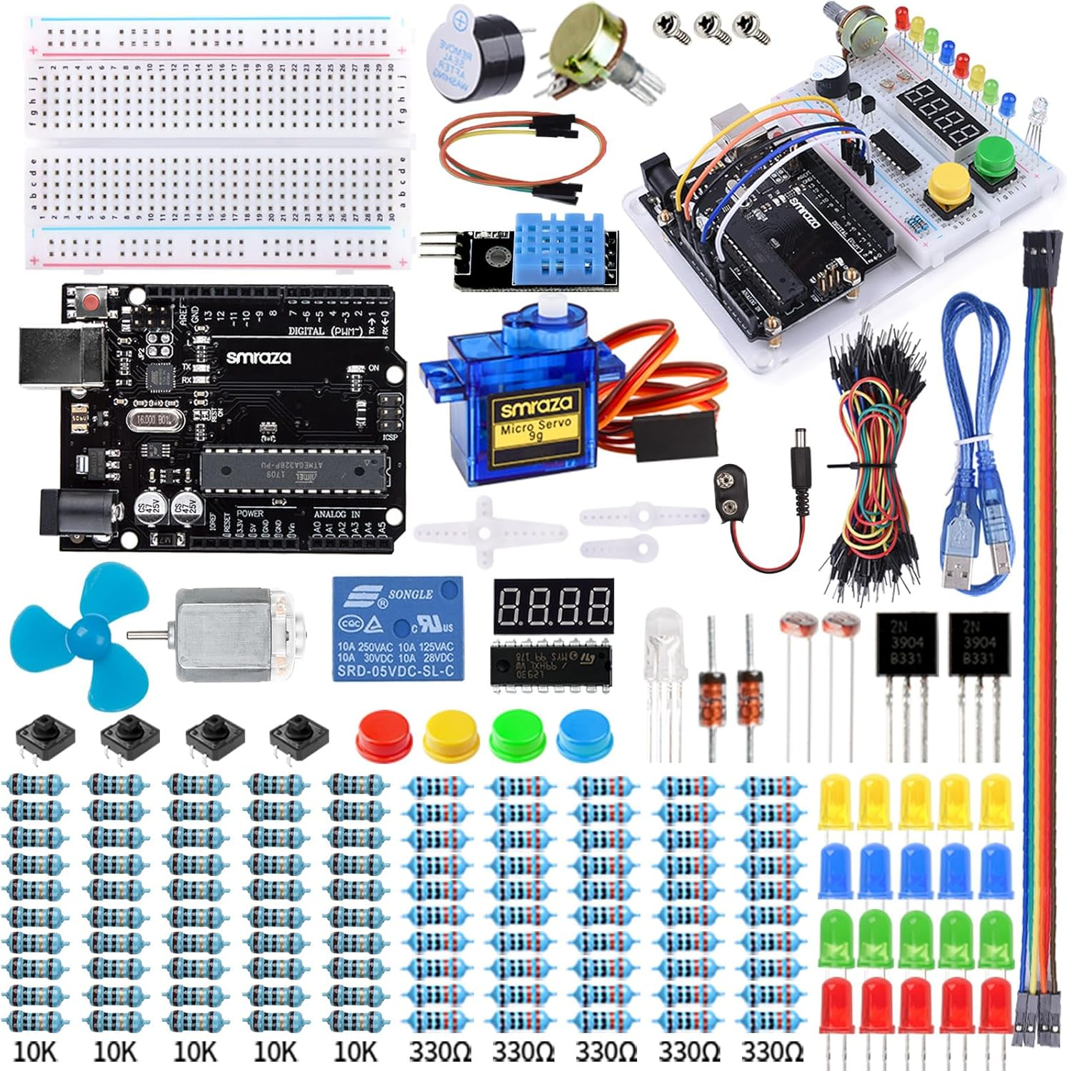 Smraza Ultimate UNO Project Starter Kit with Breadboard Holder,Dc Motor and Detailed Tutorial for Arduino Uno R3 Mega2560 Nano