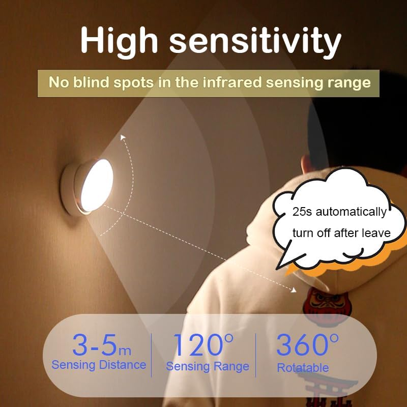 Motion Sensor Light Magnetic Wall Lamp Indoor Rechargeable 1200Mah Wall Mounted Lights Cordless Wall Sconce Nursery Lamp Bedroom Stairs Entrance Doorways Corridors Night Lights Warm image number 2