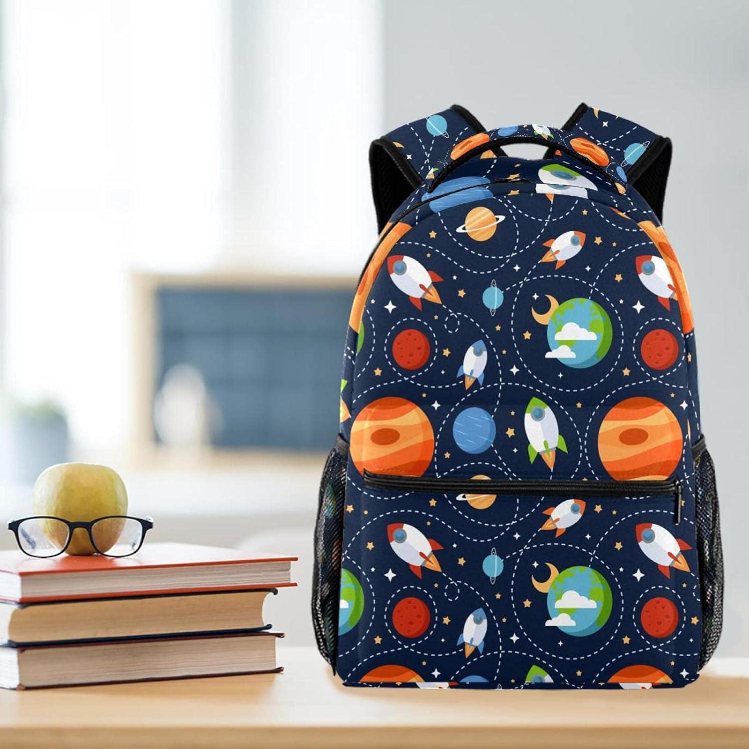 Rockets, Planets, Stars Backpack Students Shoulder Bags Travel Bag College School Tote Backpacks image number 2