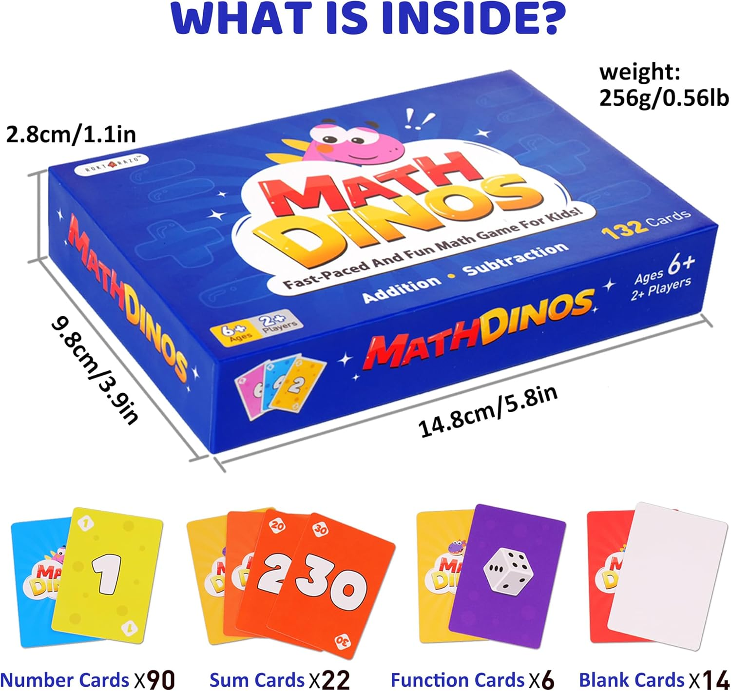 Rokt&Razo Math Dinos Card Game for Kids Ages 5+: Fast-Paced Flash Cards for Addition, Subtraction, Multiplication, Division, Blank Cards to Fit Different Skill Levels, Perfect for Home and School