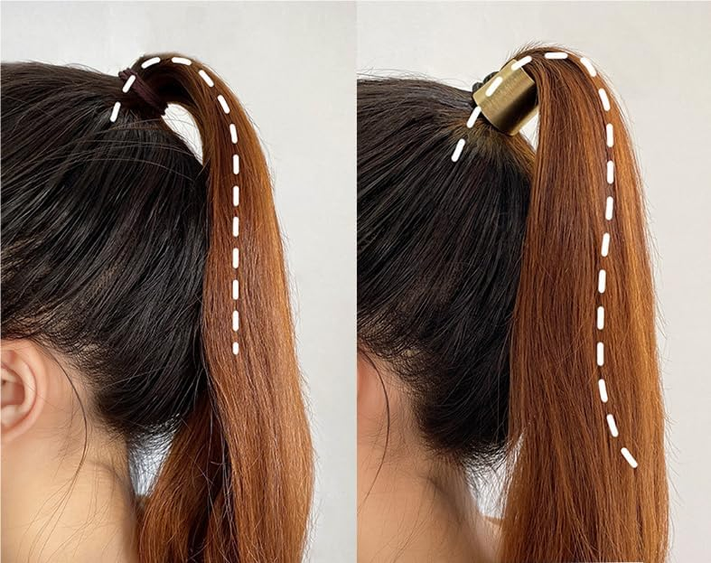 2Pcs Metal Oval Semicircle Hollow Heart-Shaped Ponytail Elastic Rubber Band Hair Tie Hair Accessories for Women and Girls