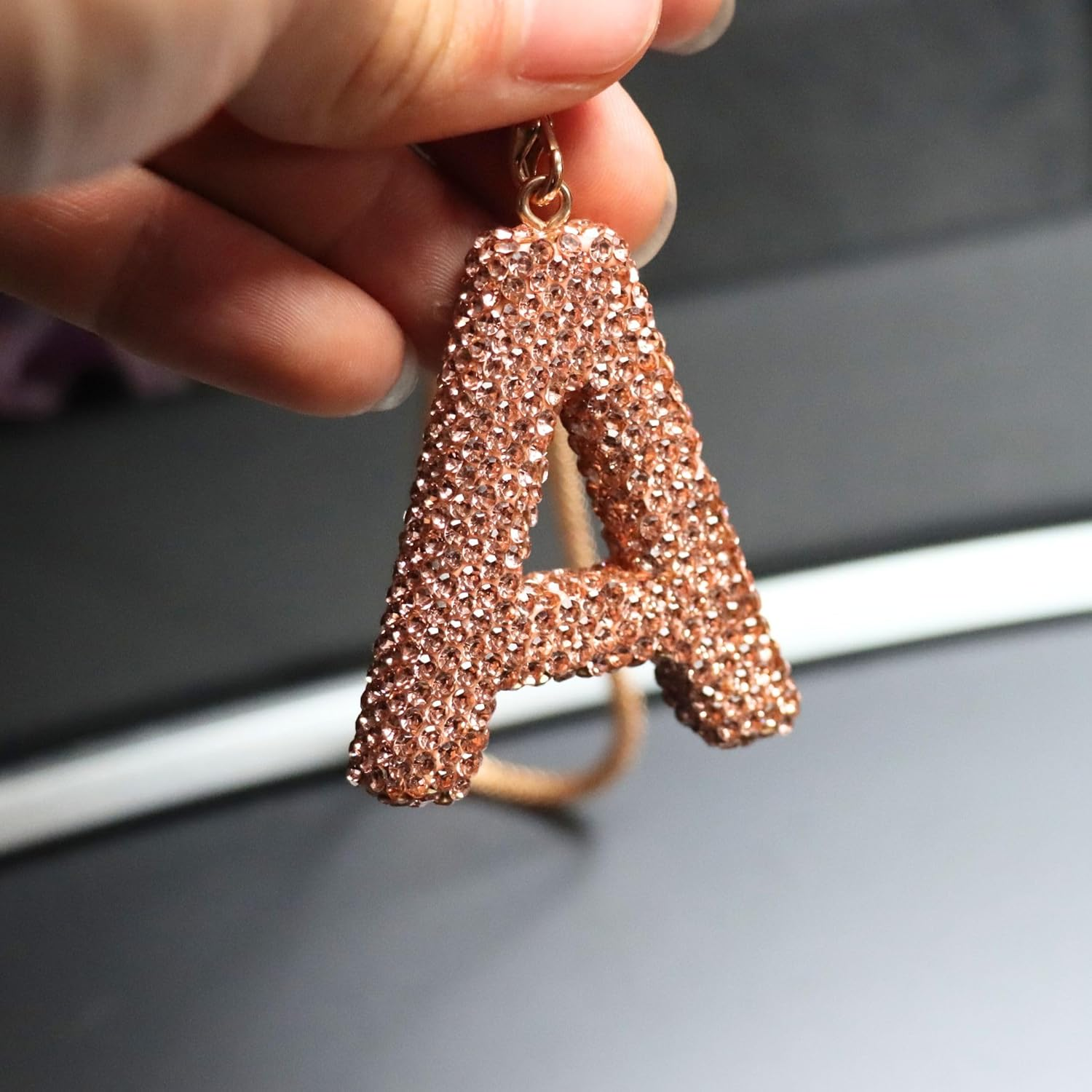 MOTOFITOOL Bling Car Accessories for Women Letter Charm, Rainbow Crystal Rearview Mirror Pendant, Cute Girly Diamond Rhinestone Car Decor for Women(A, Champagne Gold) image number 4