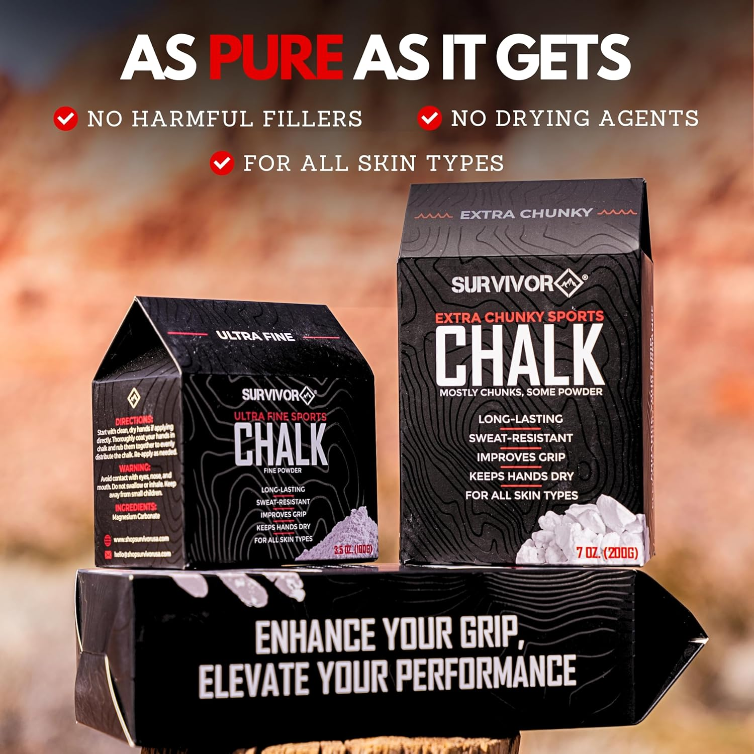 Survivor Gym Chalk - Climbing Chalk, Lifting Chalk, Gymnastics Chalk - Pure Magnesium Carbonate Hand Chalk Powder, Weightlifting Chalk Gym - Rock Climbing Chalk for Weights image number 4