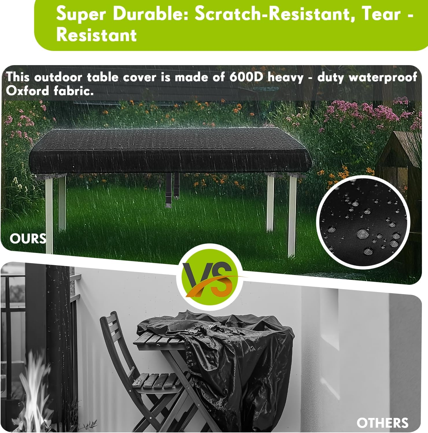 Outdoor Furniture Cover Rectangular 180X100X15Cm Waterproof 420D Oxford &ndash; Heavy Duty Patio Furniture Cover with Buckles, Drawstring & Centre Strap, UV Resistant Outdoor Dining Table & Lounge Cover image number 1