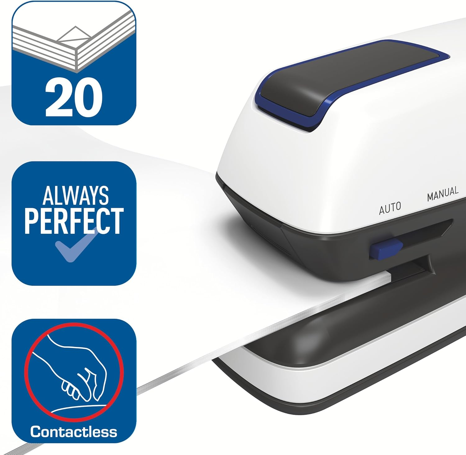 Rapid Optima Gripe 2102349 Electric Stapler Set with 1000 Staples, Capacity 20 Sheets, Ideal for Office and Home Office, White image number 3