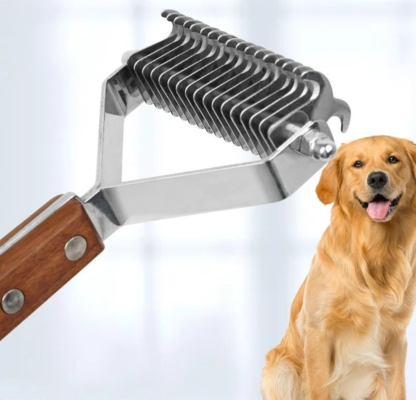 Blunt Dematting Undercoat Grooming Rake Stripper Tool for Dogs and Cats, Stainless Steel with Wooden Handle, 20-Blade (Style 1, 1 Pc) image number 3
