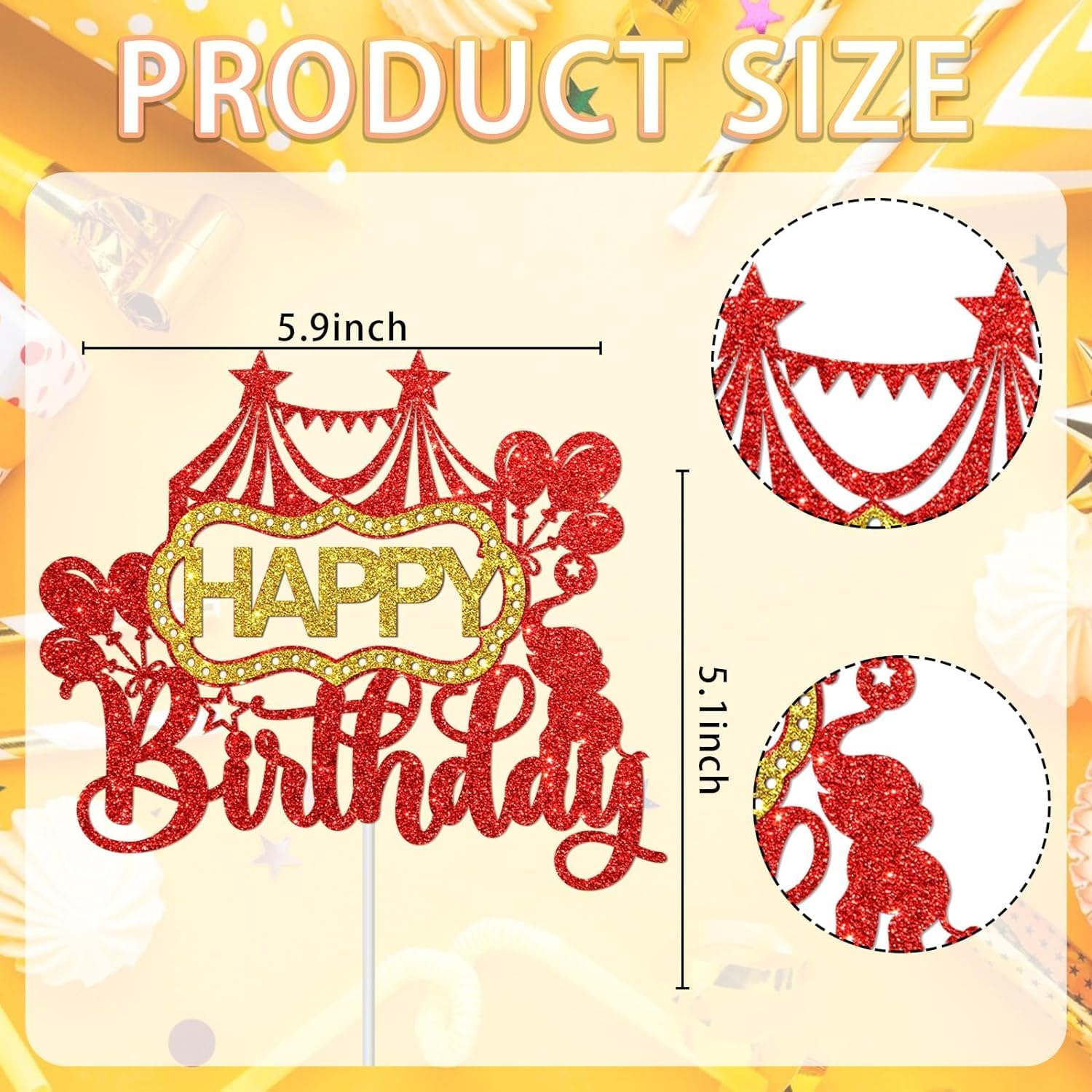 Confetti! Whimsical Circus Happy Birthday Cake Topper | Carnival Zoo Animals Birthday Cake Decor | Baby Shower & Kids Party Supplies