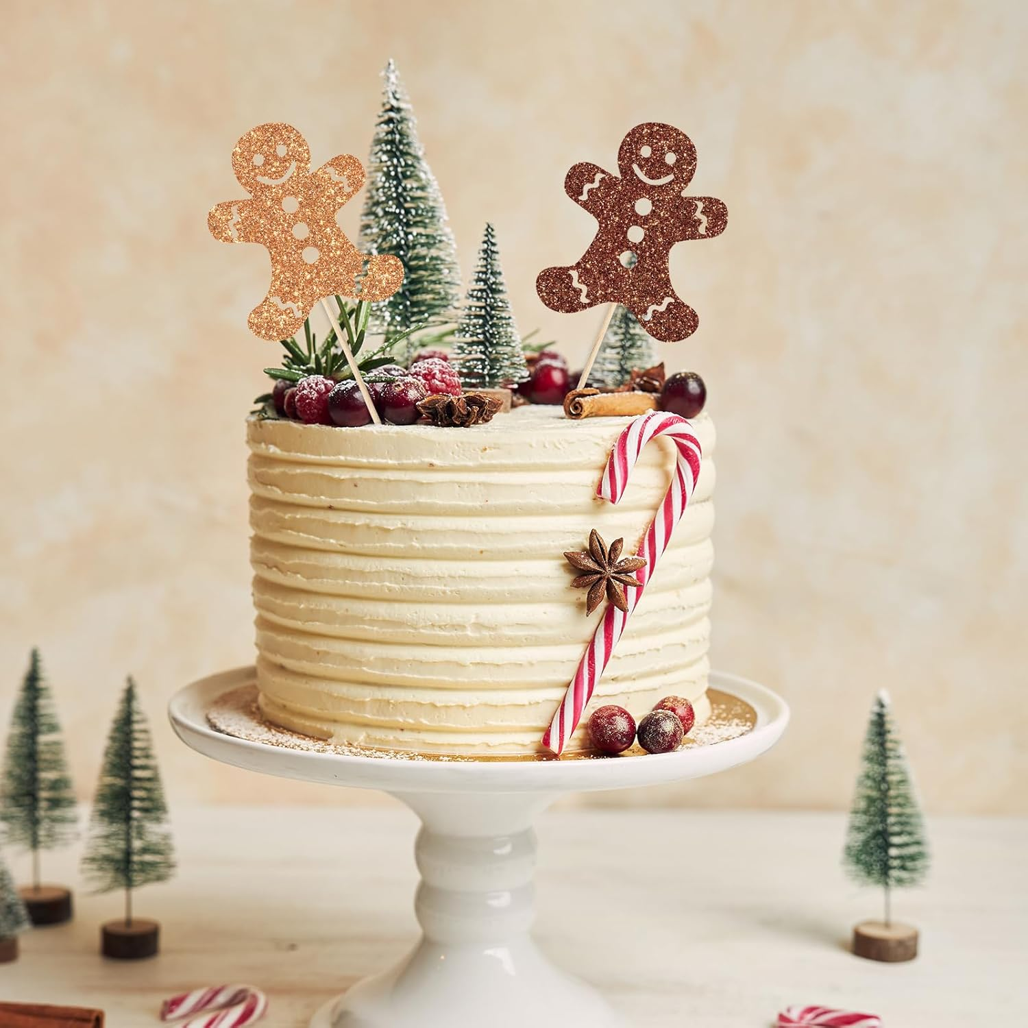 Whaline 48Pcs Christmas Cupcake Topper Glitter Brown Gingerbread Man Cupcake Picks Holiday Food Picks for Xmas Winter Cake Decoration image number 6